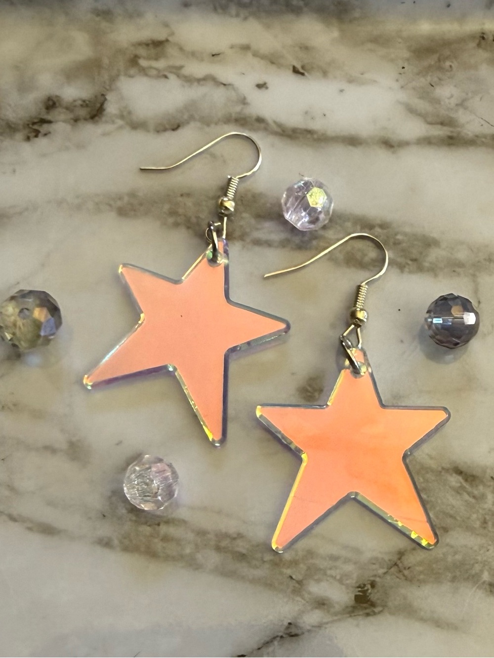 Star Drop Earrings - Pink holographic Star Design